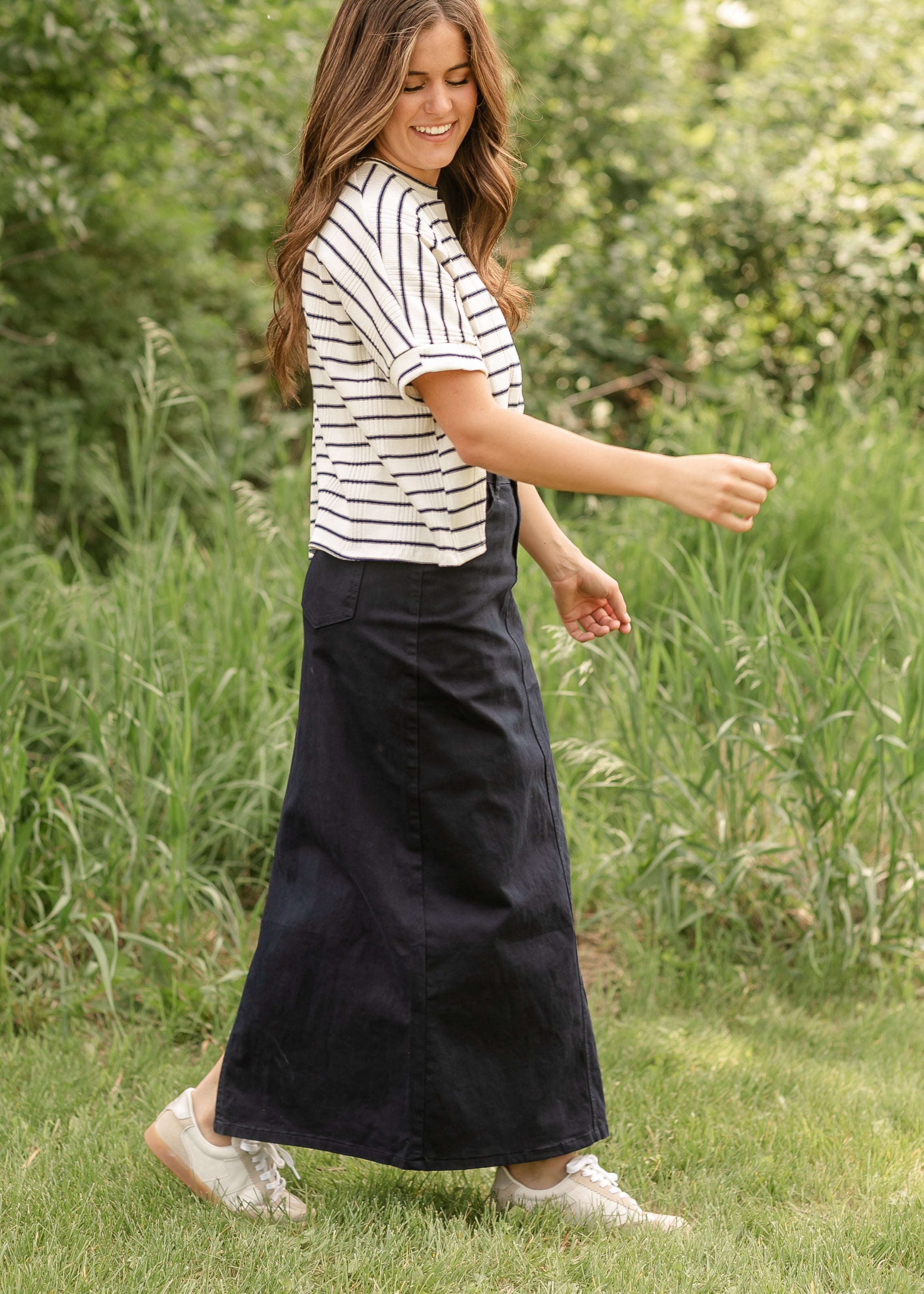 Stella Navy Maxi Denim Skirt | Includes Plus Size