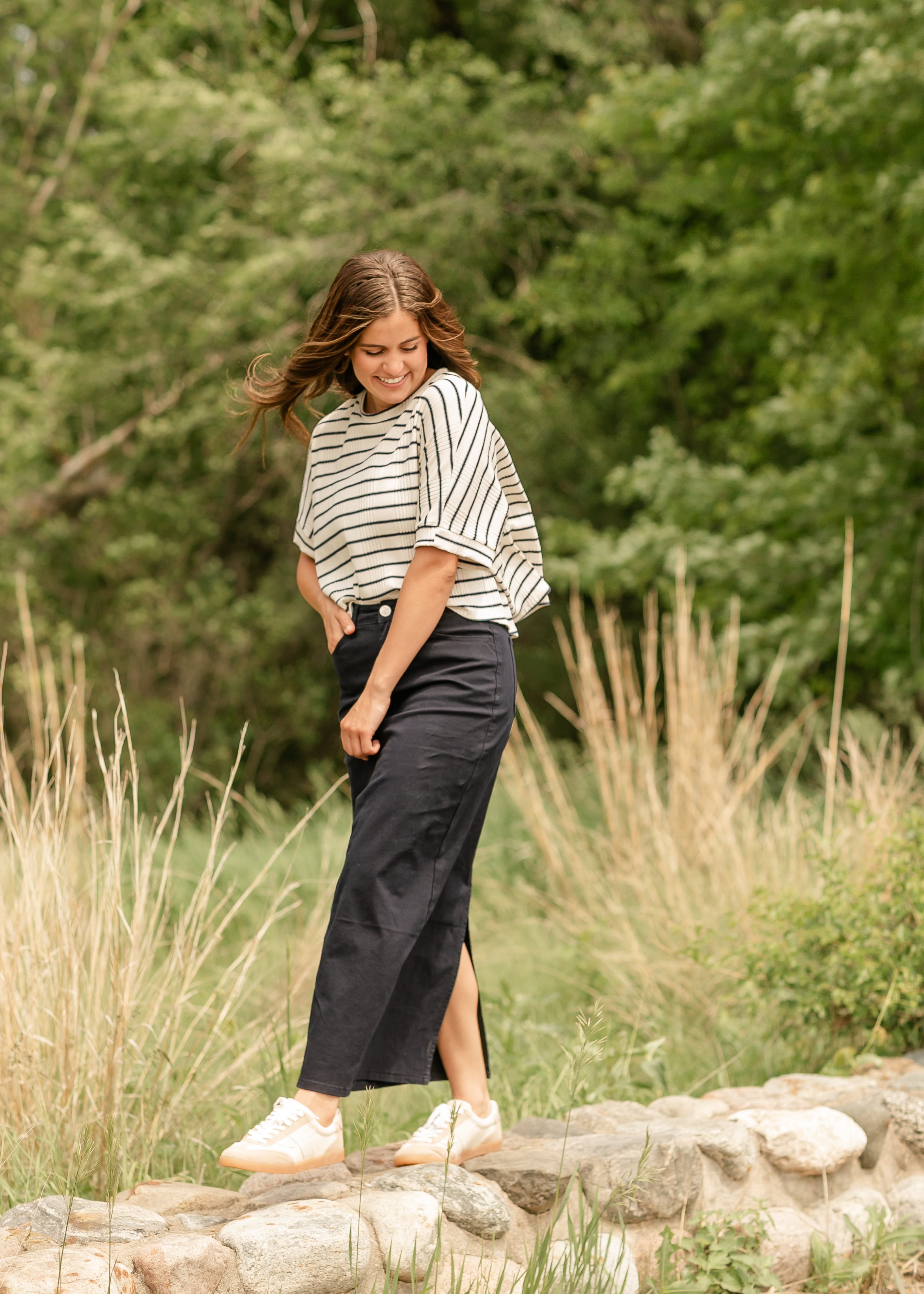 Stella Navy Maxi Denim Skirt | Includes Plus Size