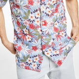 Club Room Men's Short Sleeve 100% Linen Floral Shirt  Purple Size Small