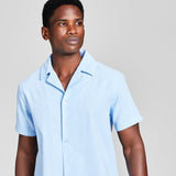 And Now This Men's Classic Fit Button Down Camp Shirt Blue Size X-Large