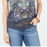 Style & Co Women's Embellished Handkerchief Hem T-Shirt Gray Size Petite X-Small