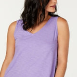 Style & Co Women's Graphic Refresh Eyelet Floral Tank Top Purple Size Medium