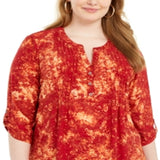 NY Collection Women's Printed Pleated Top Red Size 2X