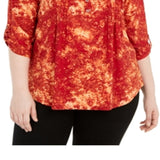 NY Collection Women's Printed Pleated Top Red Size 2X