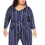 NY Collection Women's Printed Tie Front Gaucho Jumpsuit Blue Size 1X