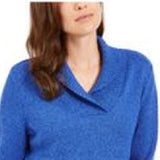 Karen Scott Women's Plus Size Marled Cotton Shawl-Collar Sweater Blue Size 2X