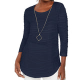 JM Collection Women's Wavy Textured Knit Top Blue Size Large