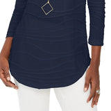JM Collection Women's Wavy Textured Knit Top Blue Size Large