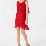 SL Fashions Women's Tiered Chiffon Dress Red Size 8