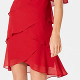 SL Fashions Women's Tiered Chiffon Dress Red Size 8
