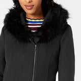 Maralyn & Me Juniors'  Faux-Faux-Trim Hooded Coat Black Size Large