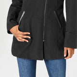 Maralyn & Me Juniors'  Faux-Faux-Trim Hooded Coat Black Size Large