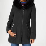 Maralyn & Me Juniors'  Faux-Faux-Trim Hooded Coat Black Size Large