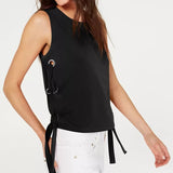 Michael Kors Women's 0071 Black Grommet Side Sleeveless Casual Top Black Size Large