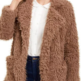 Sage The Label Women's Penny Lane Shaggy Faux-Fur Coat Brown Size Large