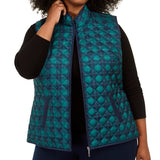 Karen Scott Women's Plus Size Printed Puffer Vest Navy Size 1X