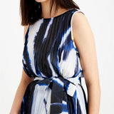 Alfani Women's Belted Pleated Abstract Top Dark Blue Size Large