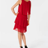 SL Fashions Women's Tiered Chiffon Dress Red Size 8