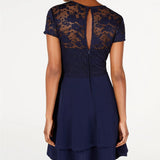 City Studios Junior's Lace Sleeve Dress Blue Size 3