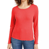 Hippie Rose Juniors' Ribbed Lettuce-Edge Top Bright Red Size Small