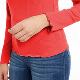 Hippie Rose Juniors' Ribbed Lettuce-Edge Top Bright Red Size Small