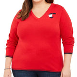 Tommy Hilfiger Women's Plus Cotton Heart Logo Sweater Red Size 1X