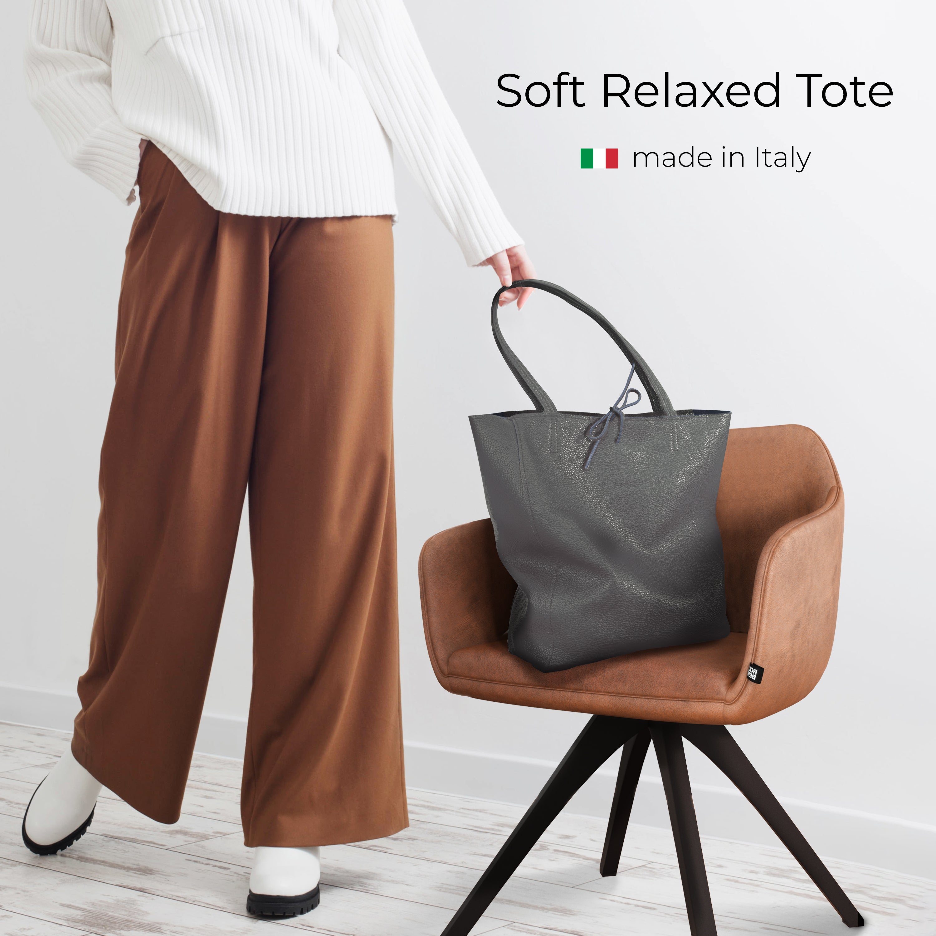Italian Genuine Calf Leather Tote Bag
