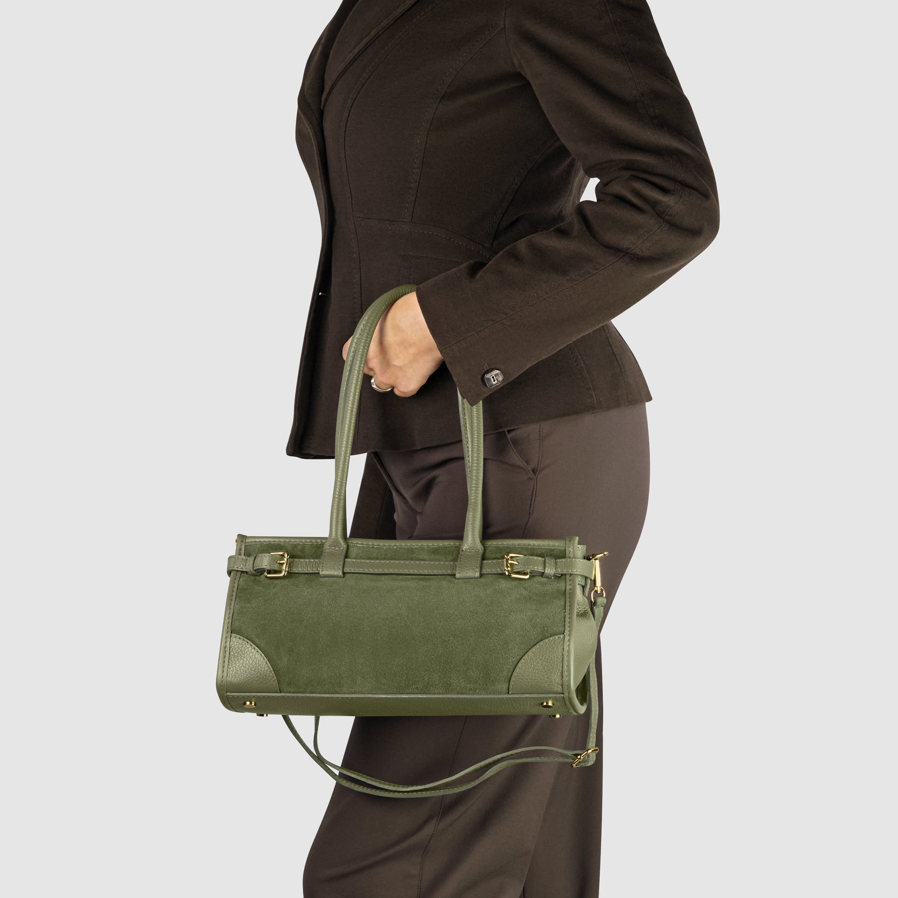 Italian Genuine Suede & Calf Leather Top-handle Bag 282615