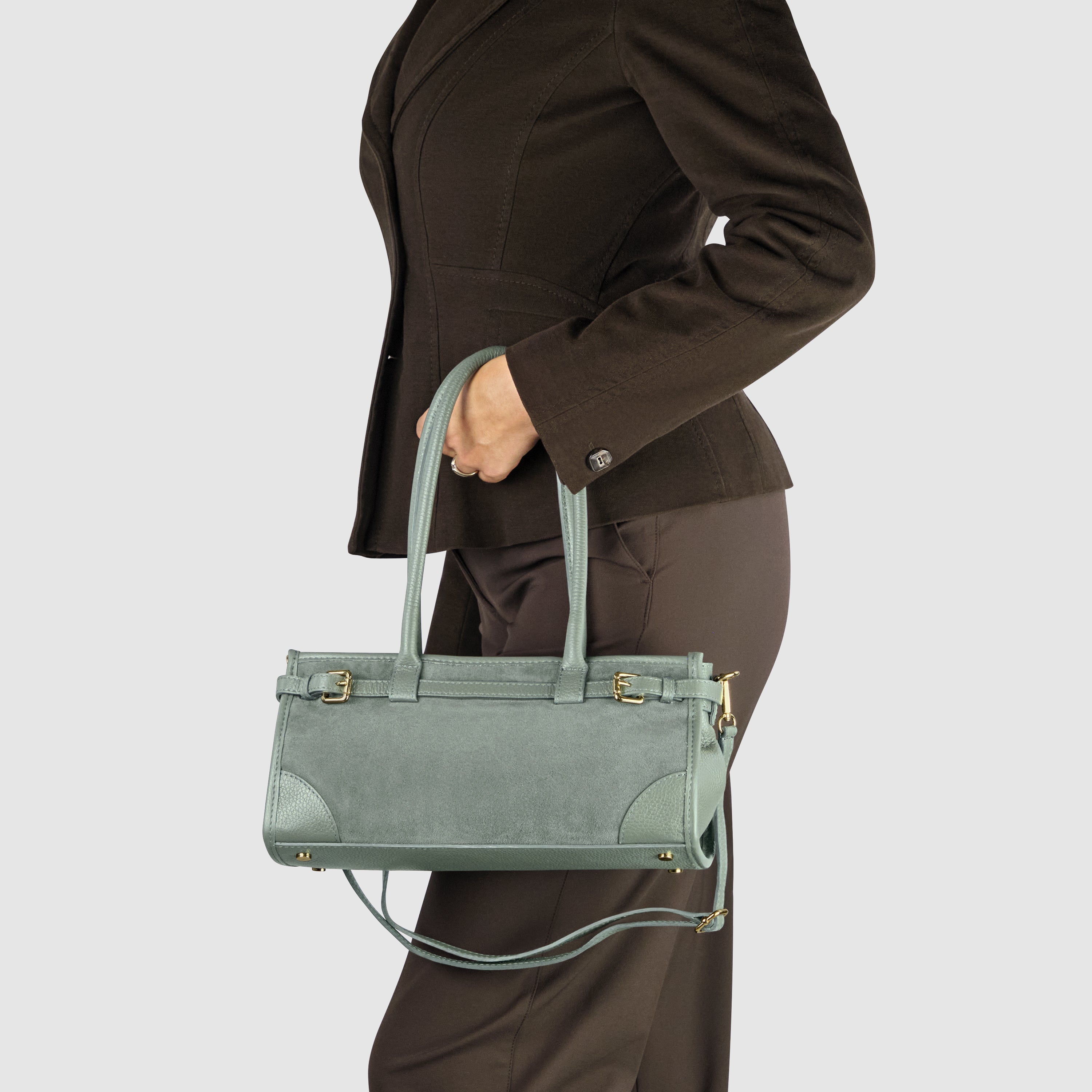 Italian Genuine Suede & Calf Leather Top-handle Bag 282615