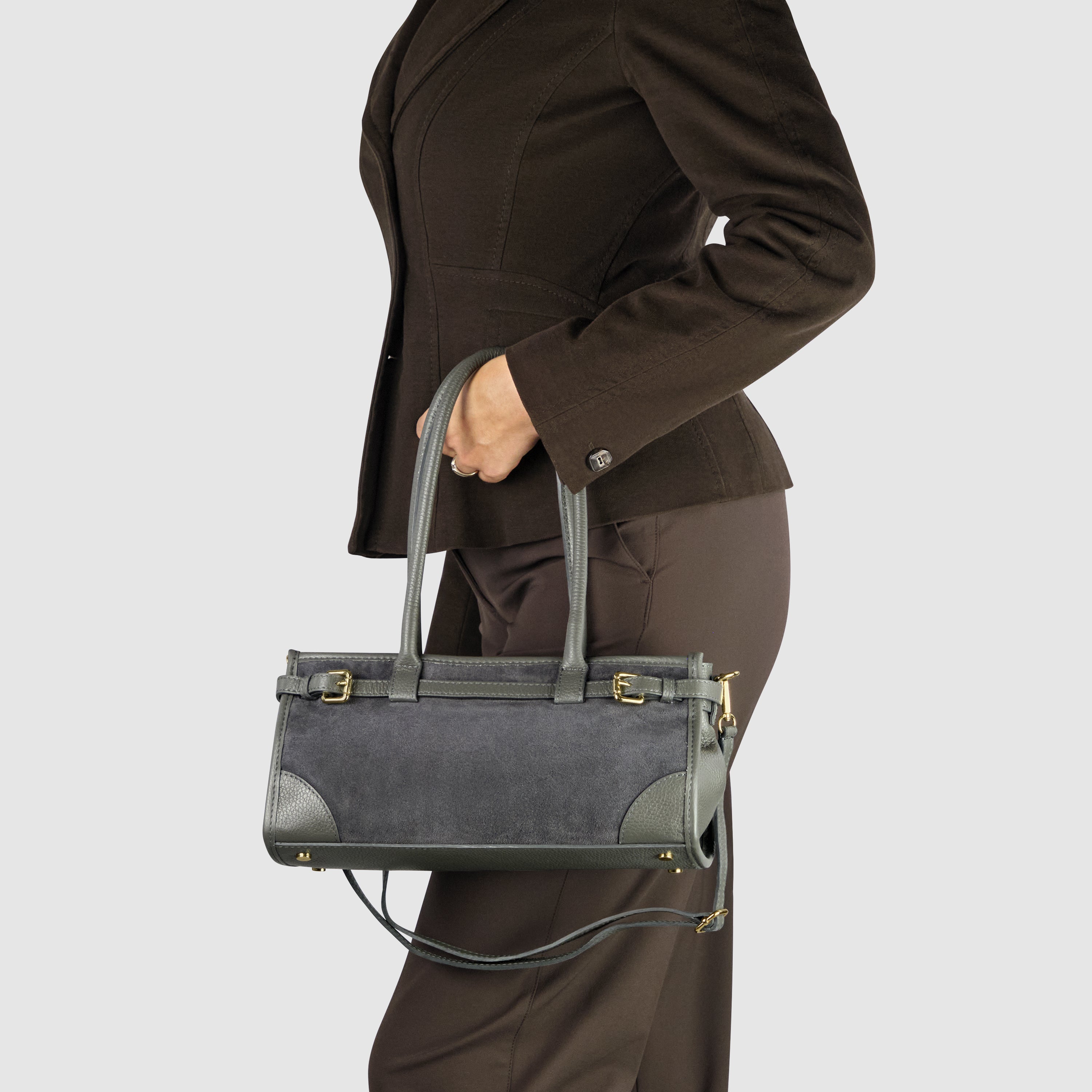 Italian Genuine Suede & Calf Leather Top-handle Bag 282615