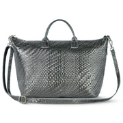 Italian Genuine Grid Metallic Suede Top-handle Bag 112334