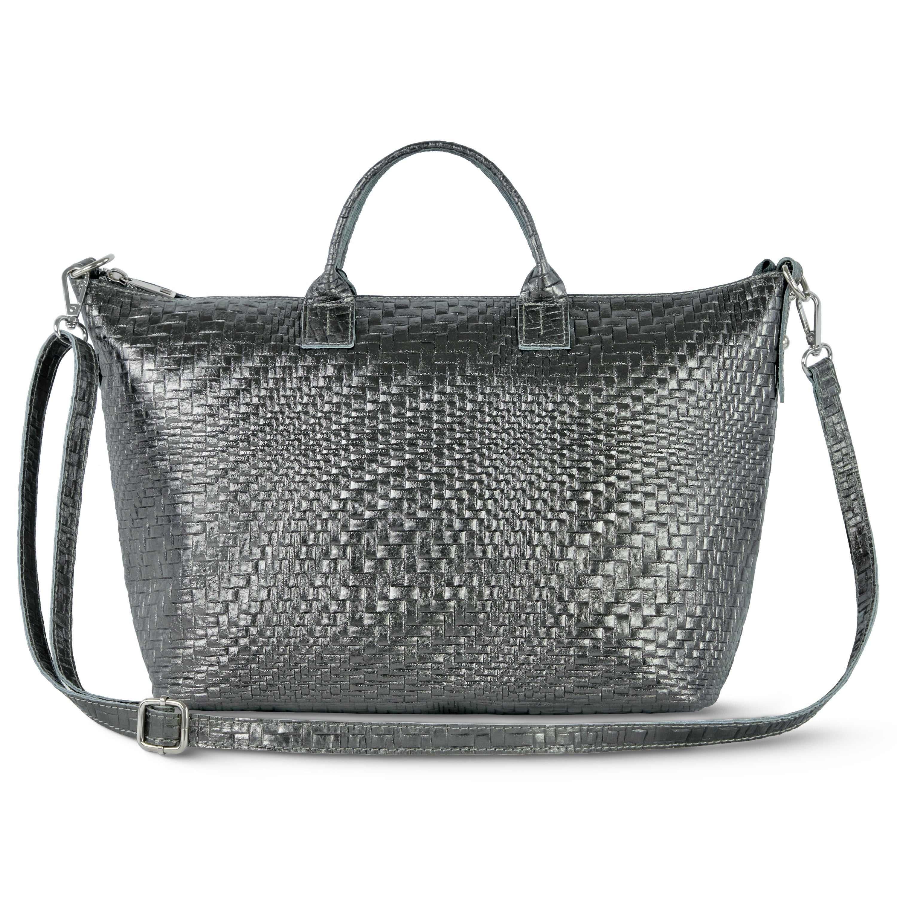 Italian Genuine Grid Metallic Suede Top-handle Bag 112334