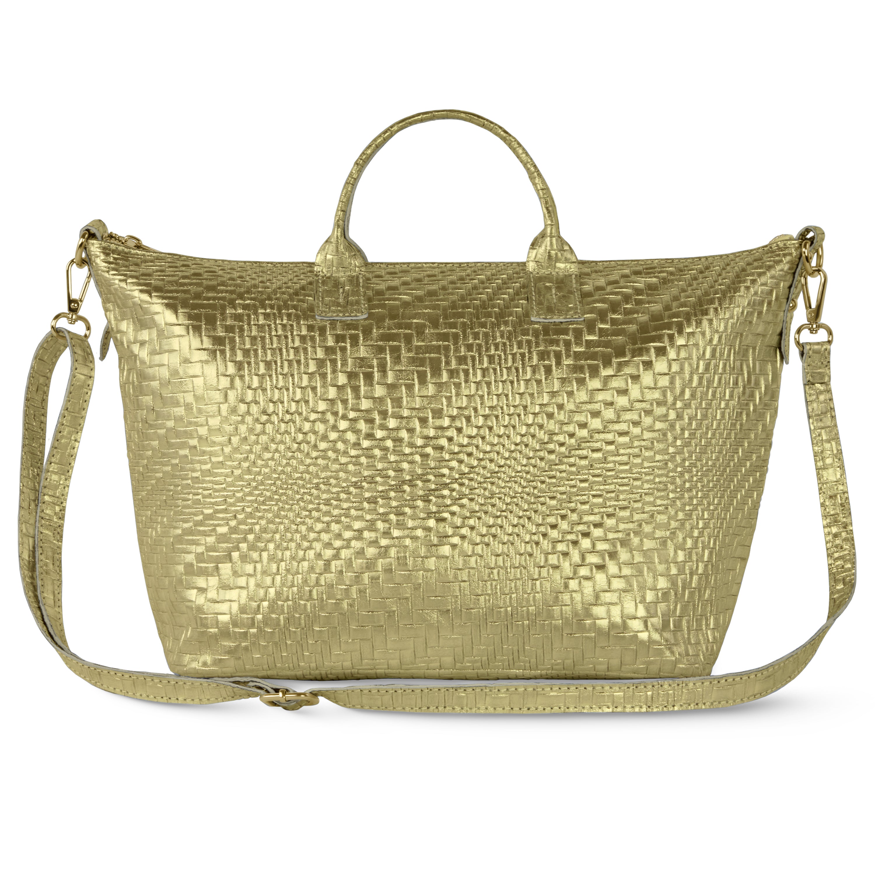Italian Genuine Grid Metallic Suede Top-handle Bag 112334