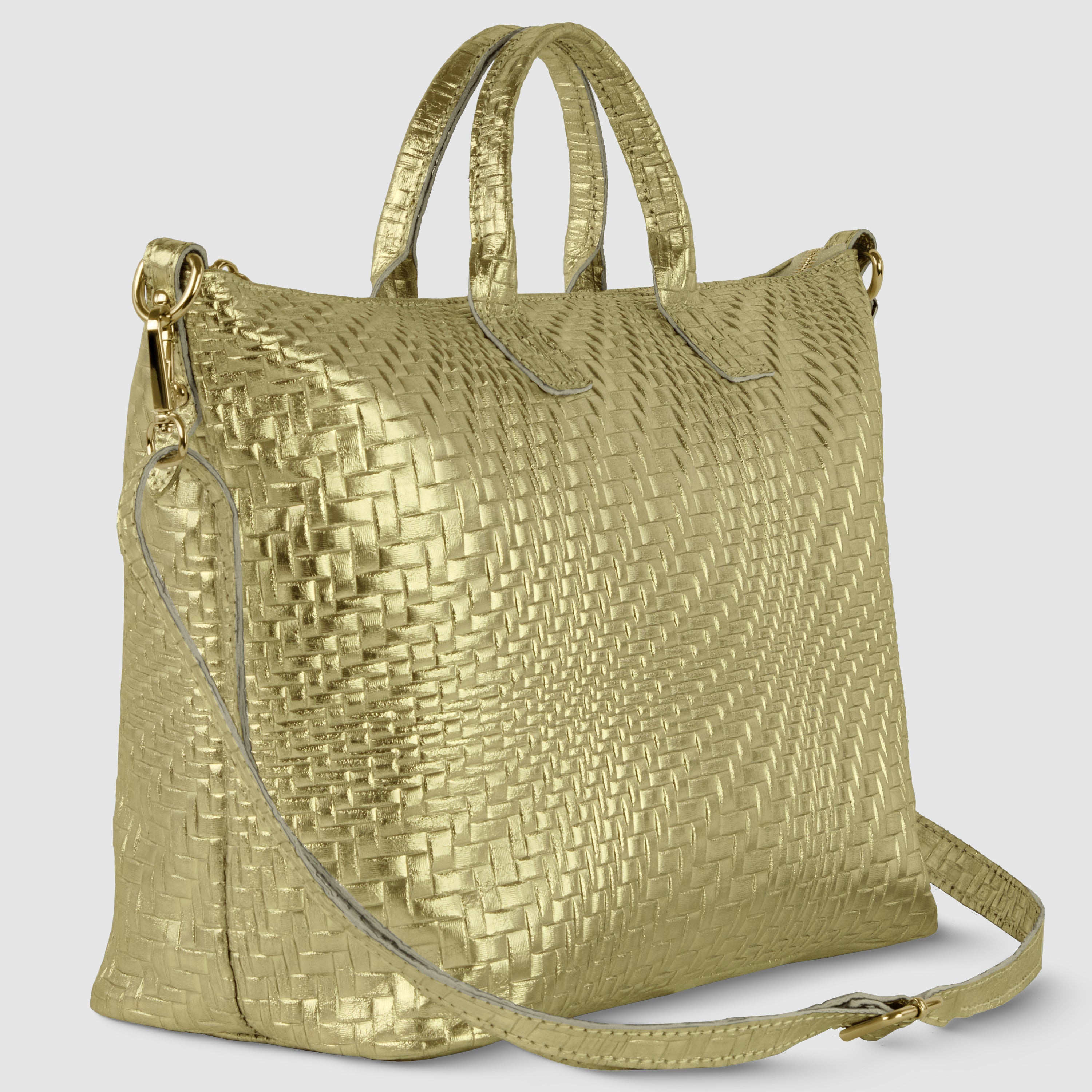 Italian Genuine Grid Metallic Suede Top-handle Bag 112334