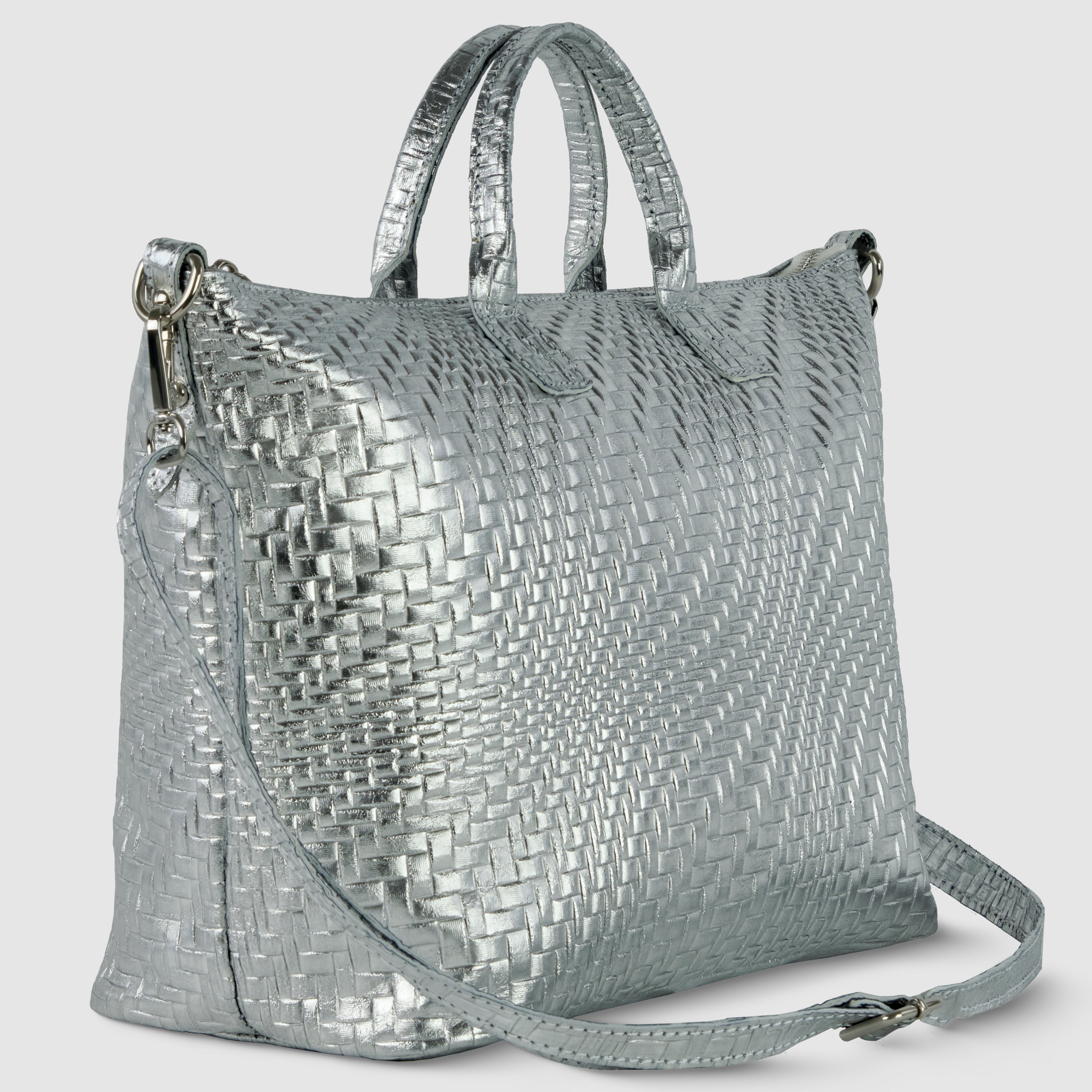 Italian Genuine Grid Metallic Suede Top-handle Bag 112334