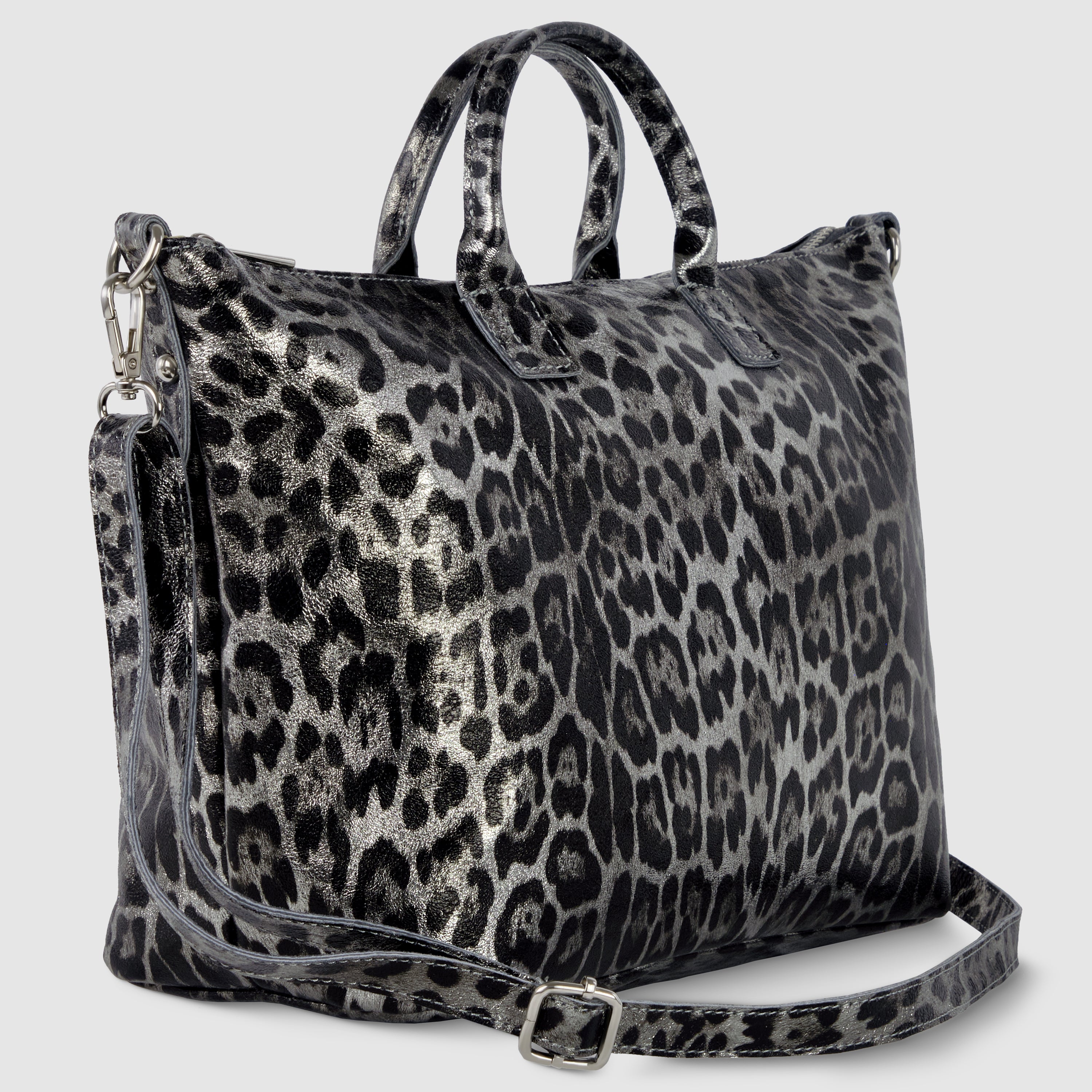Italian Genuine Leopard-print Metallic Suede Top-handle Bag 112334