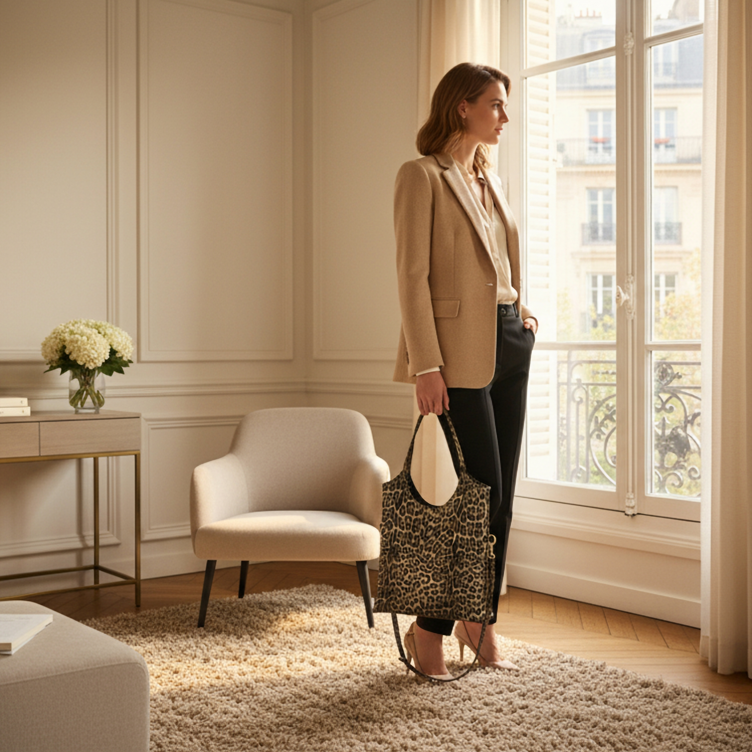 Italian Genuine Leopard-print Metallic Suede Tote Bag 191722