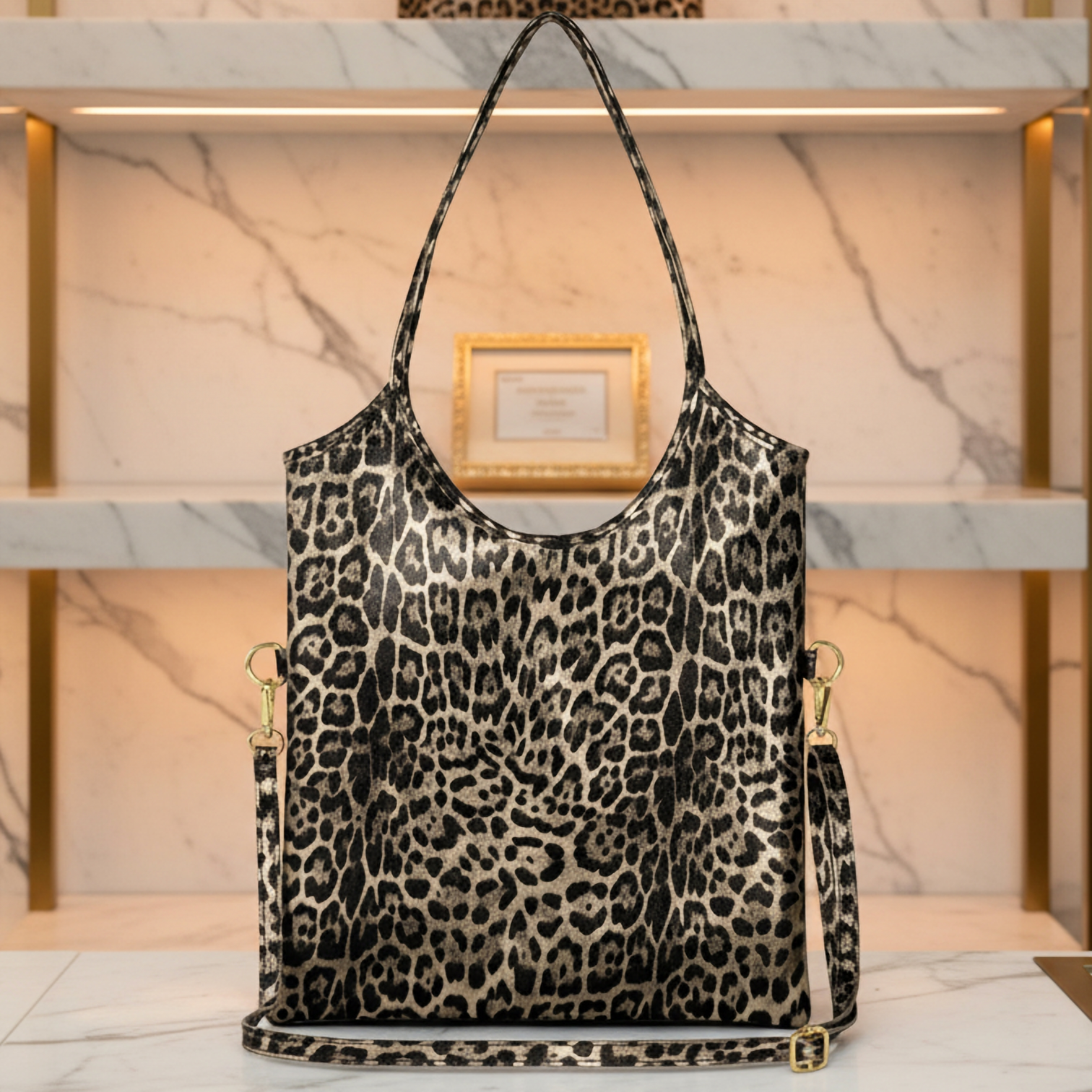Italian Genuine Leopard-print Metallic Suede Tote Bag 191722