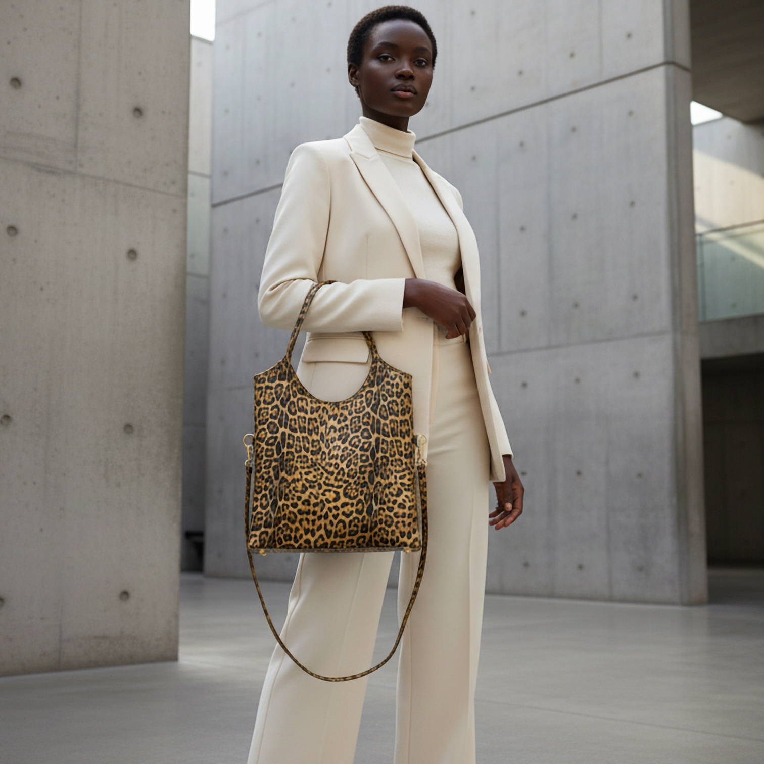 Italian Genuine Leopard-print Metallic Suede Tote Bag 191722