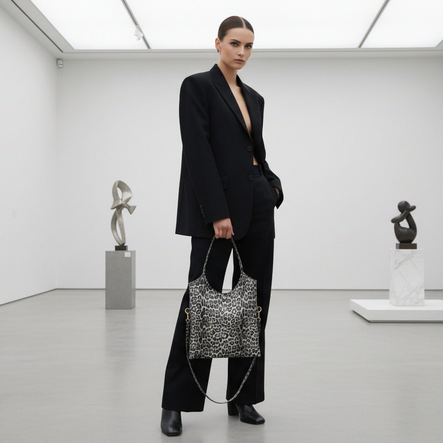 Italian Genuine Leopard-print Metallic Suede Tote Bag 191722