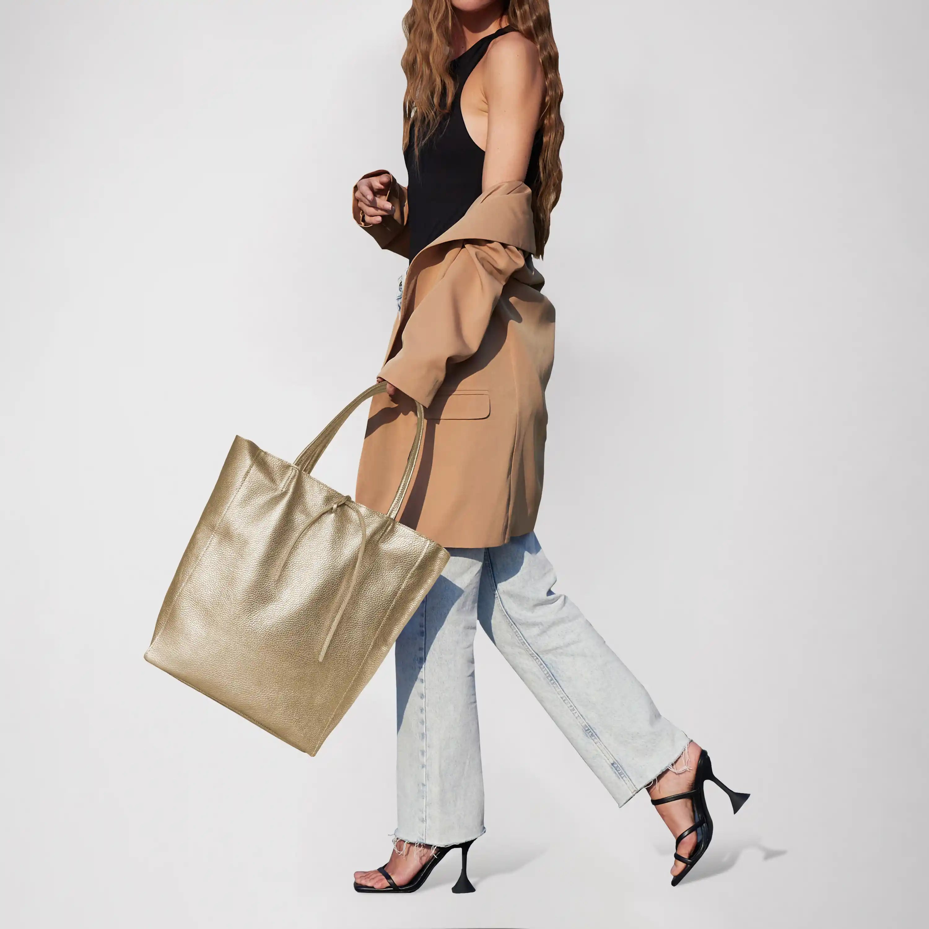 Italian Genuine Metallic Calf Leather Tote Bag 201718