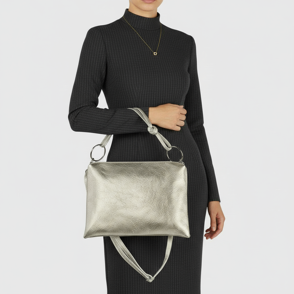 Italian Genuine Metallic Calf Leather Shoulder Bag 171551