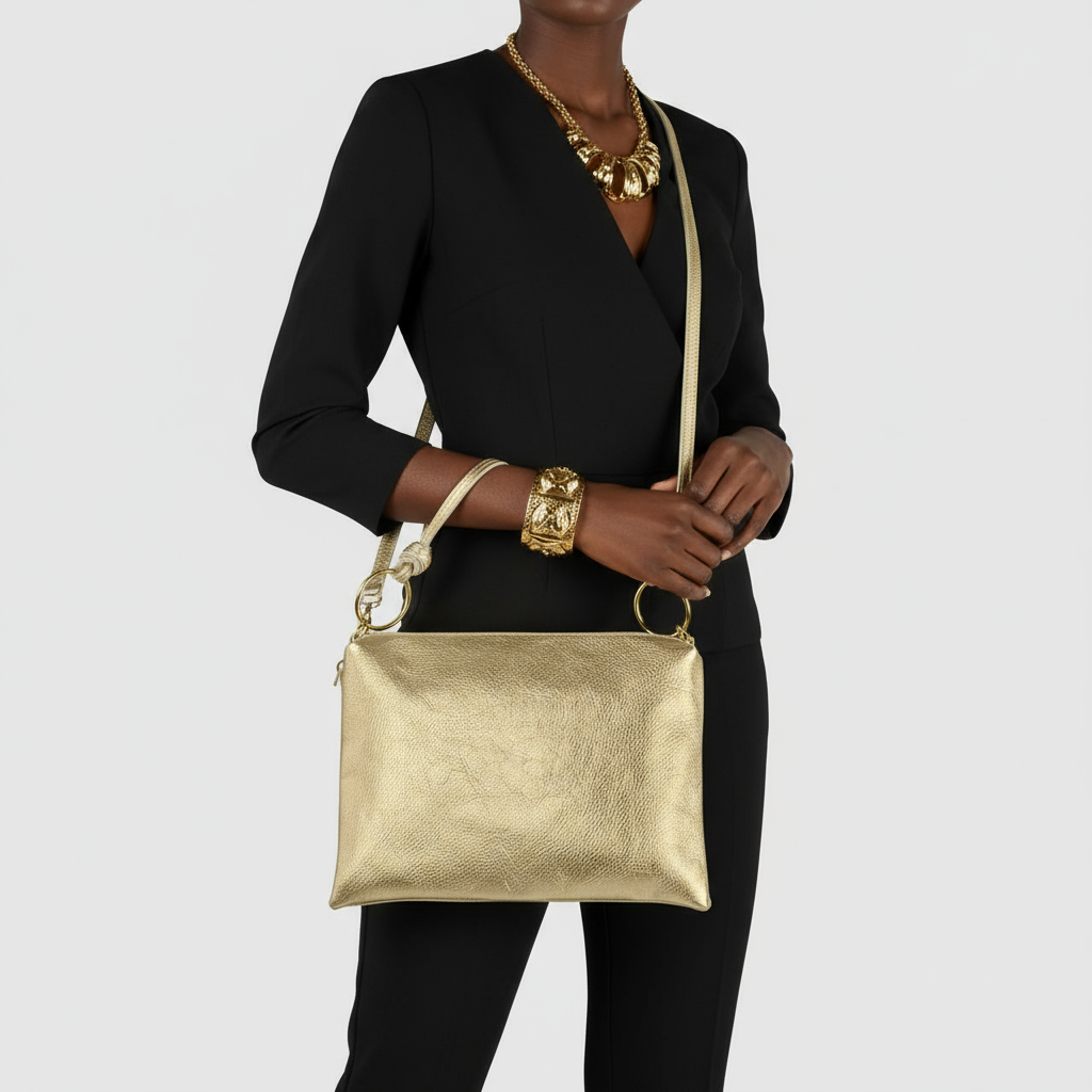 Italian Genuine Metallic Calf Leather Shoulder Bag 171551