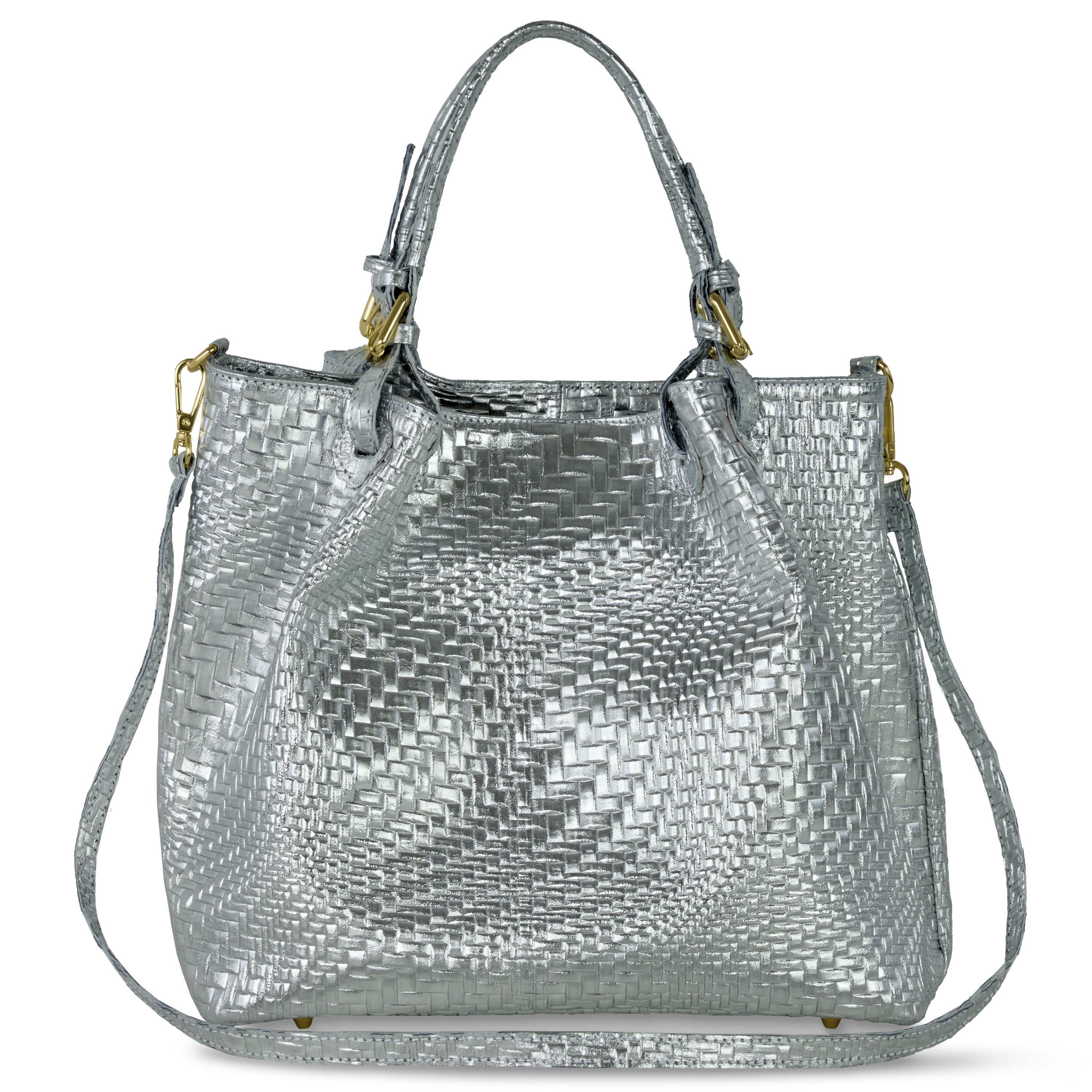 Italian Genuine Grid Metallic Suede Top-handle Bag 112615