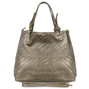 Italian Genuine Grid Metallic Suede Top-handle Bag 112615