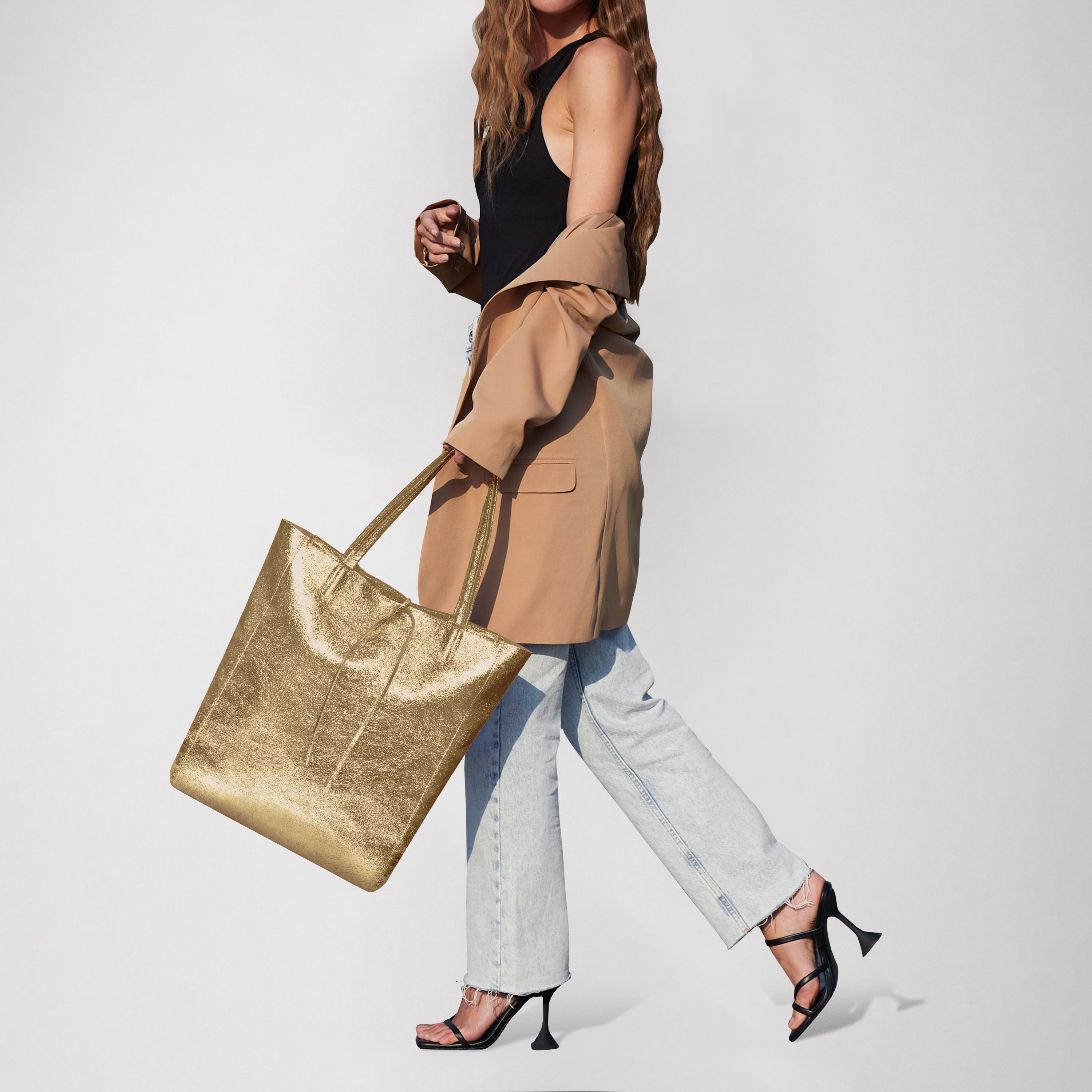 Italian Genuine Metallic Suede Tote Bag 201718