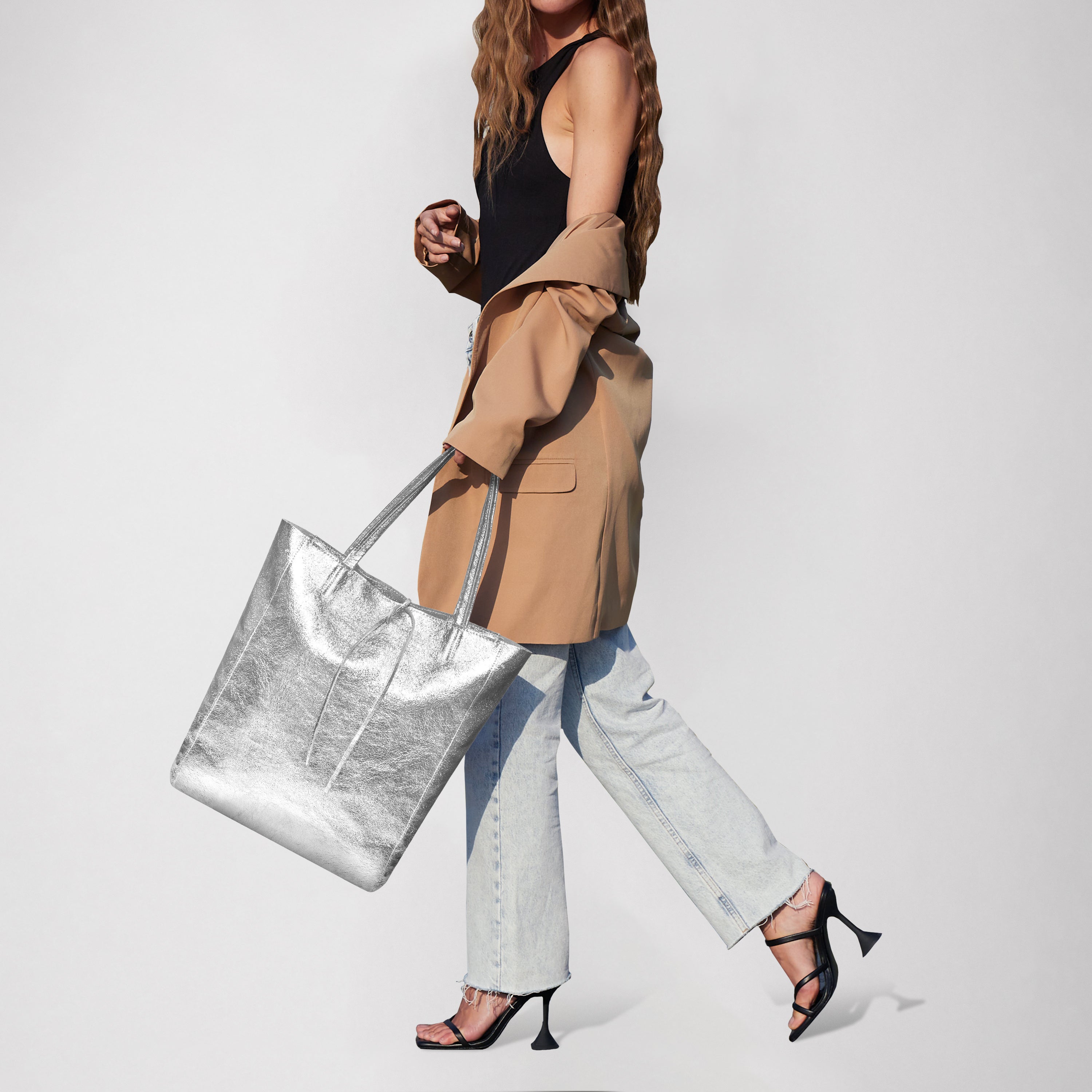 Italian Genuine Metallic Suede Tote Bag 201718