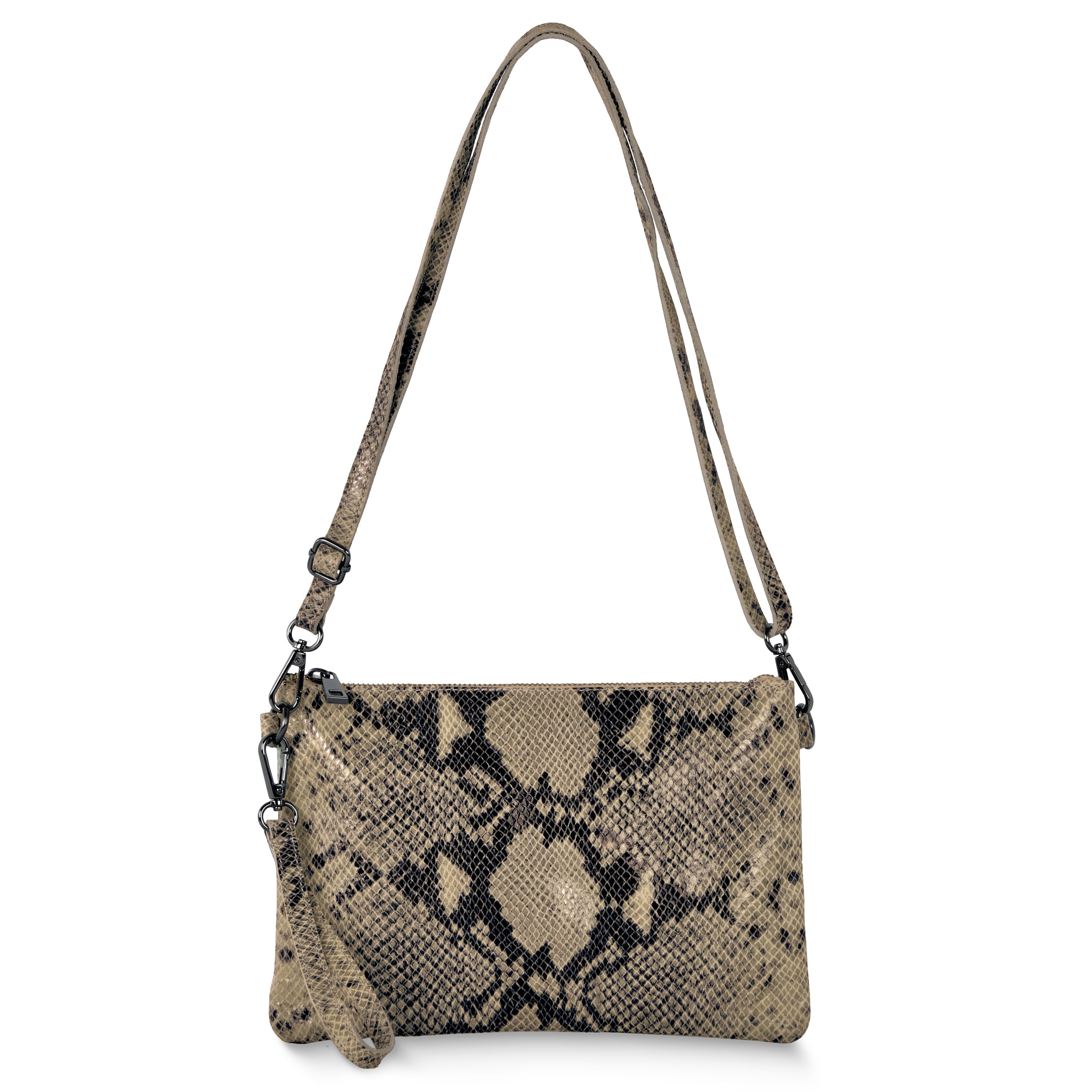 Italian Genuine Python-print Suede Crossbody Bag 111301