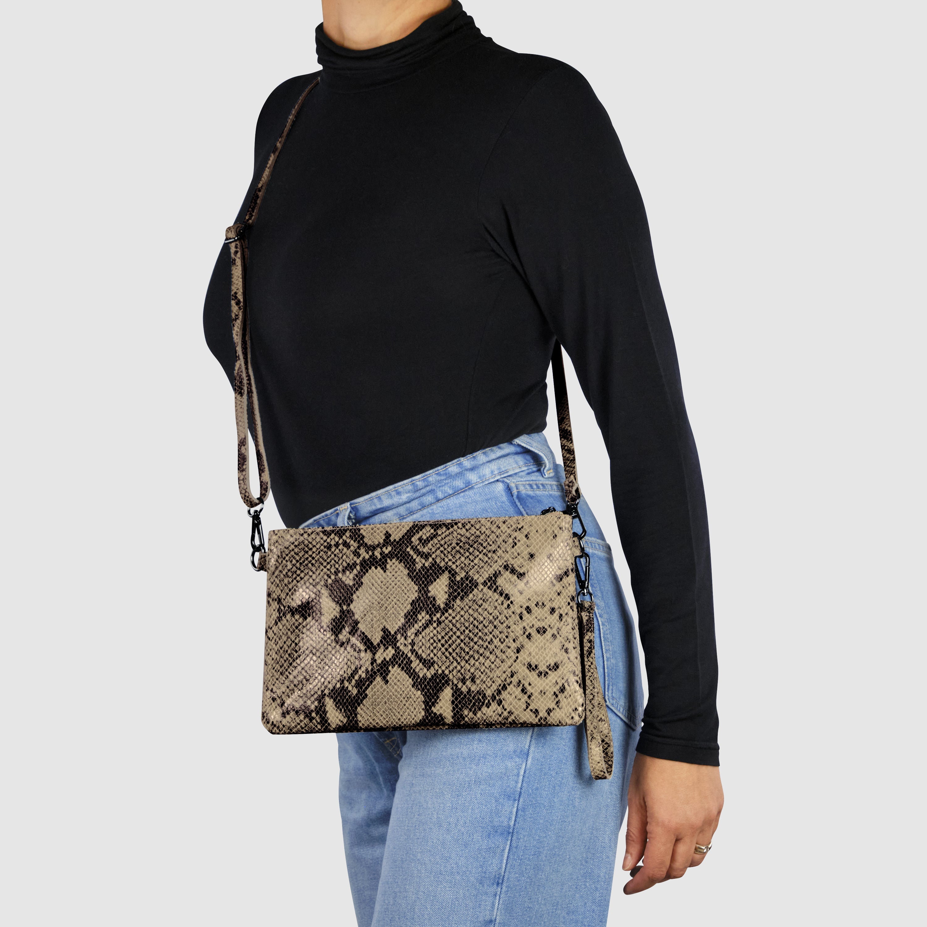 Italian Genuine Python-print Suede Crossbody Bag 111301