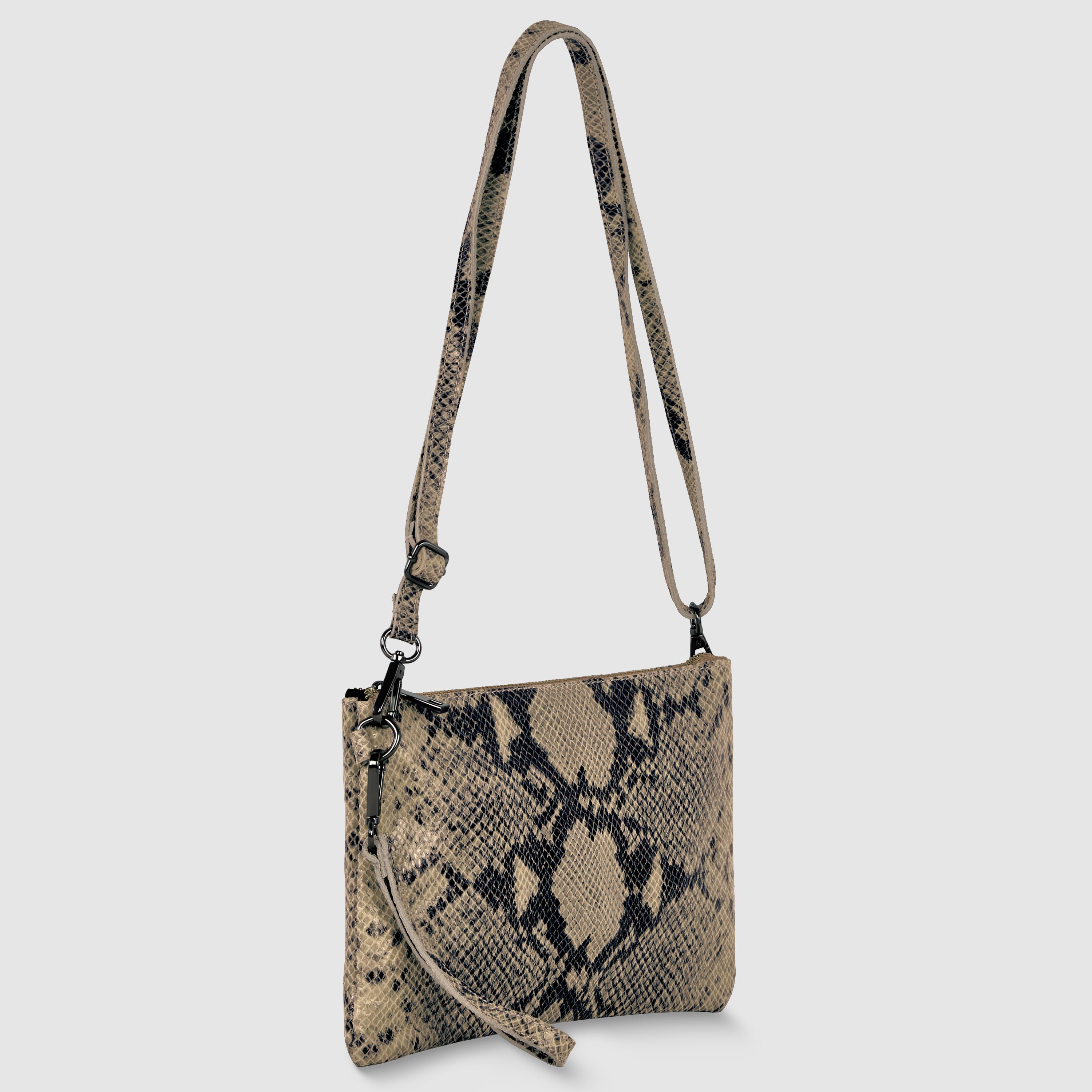 Italian Genuine Python-print Suede Crossbody Bag 111301